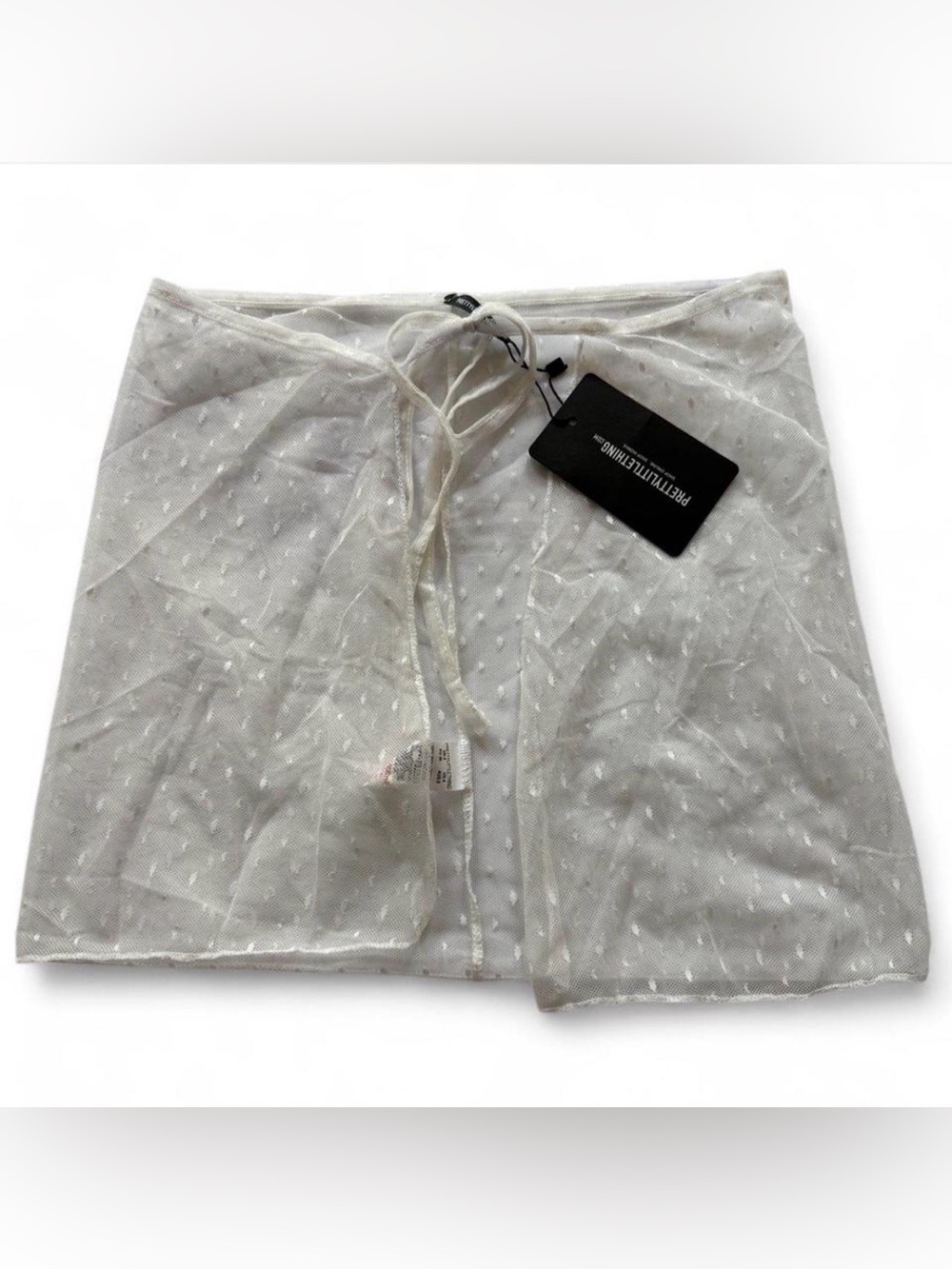 NWT PrettyLittleThing White Sheer Swiss Dot Tie-Front Skirt | USA: Size 4
